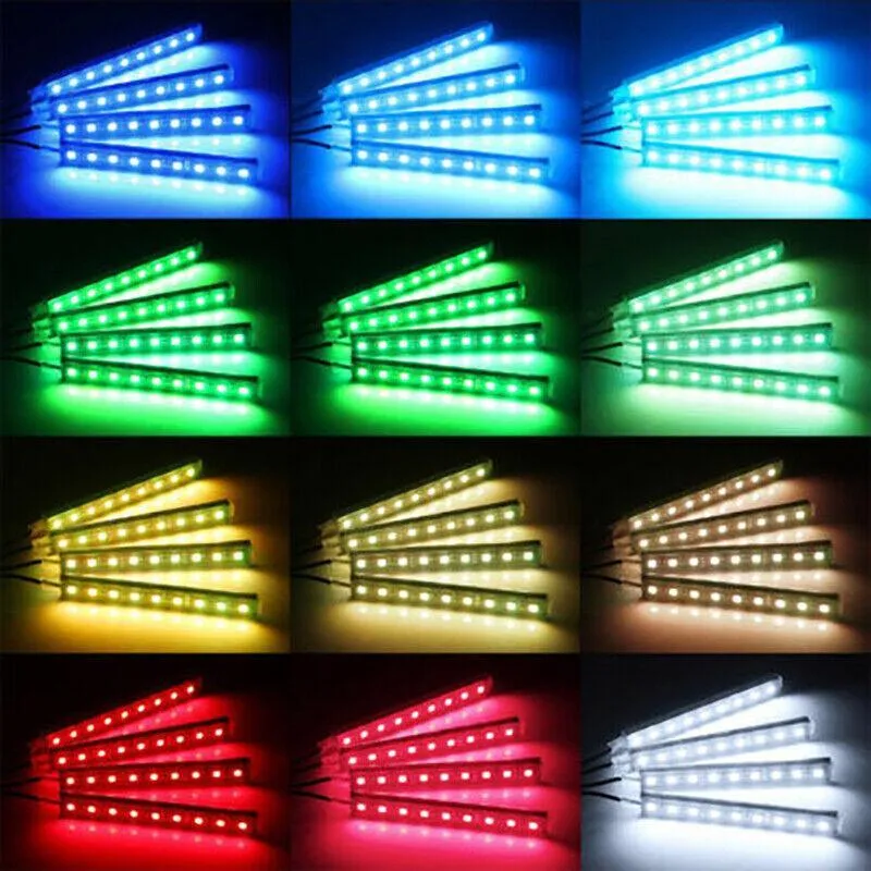 4X 12V 9Led Rgb Car Interior Led Strip Lights Wireless Remote Control Music  Au