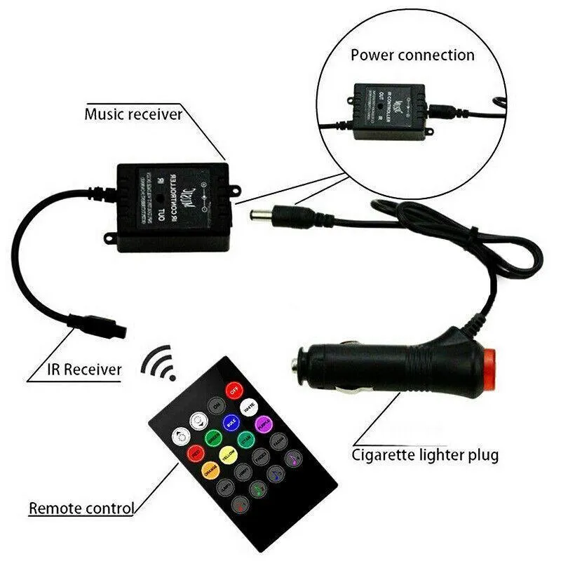 4X 12V 9Led Rgb Car Interior Led Strip Lights Wireless Remote Control Music  Au