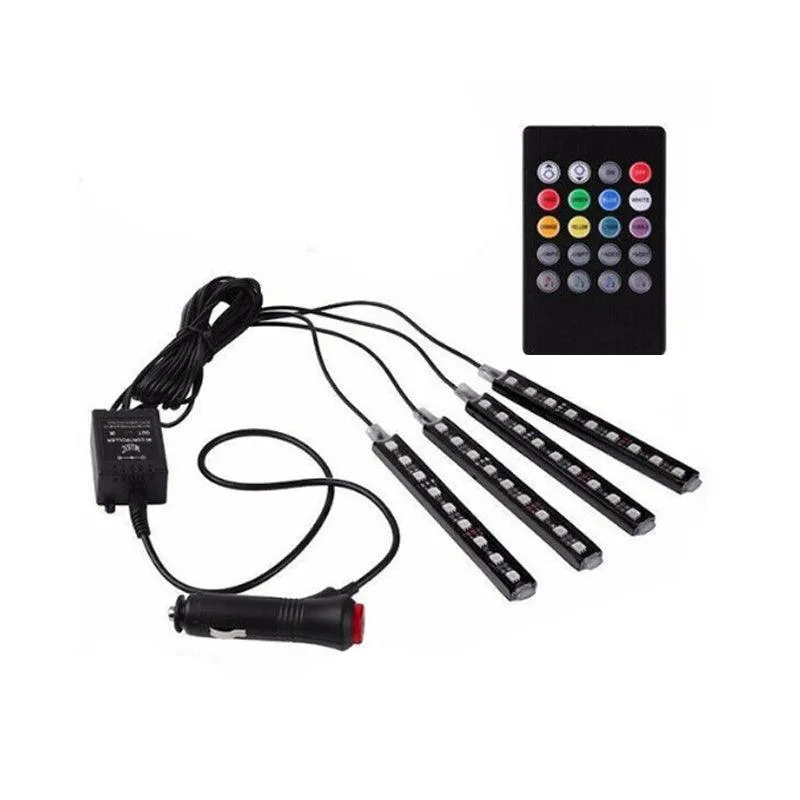 4X 12V 9Led Rgb Car Interior Led Strip Lights Wireless Remote Control Music  Au