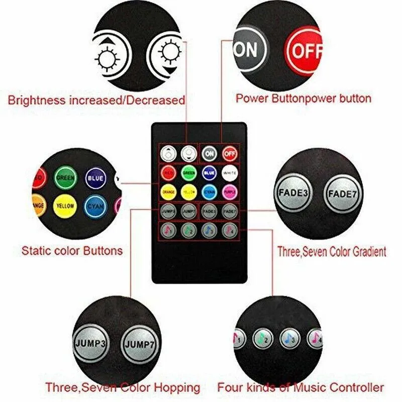 4X 12V 9Led Rgb Car Interior Led Strip Lights Wireless Remote Control Music  Au