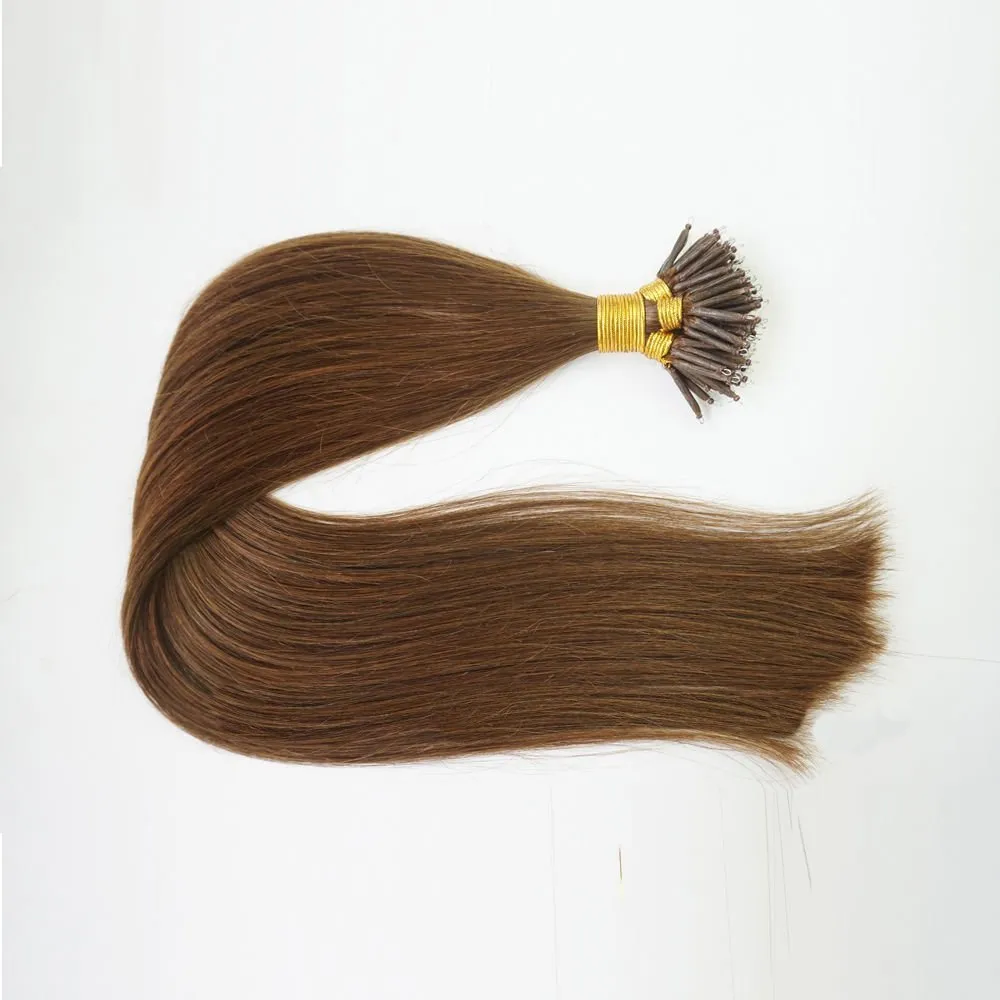 50 Strands Micro Nano Rings Hair Straight Double Drawn Remy Human Hair Extensions (22" 1.0g/s, 04 Chocolate Brown)