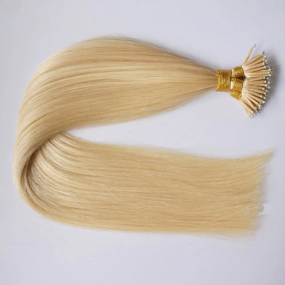 50 Strands Micro Nano Rings Hair Straight Double Drawn Remy Human Hair Extensions (22" 1.0g/s, 613 Light Blonde)
