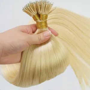 50 Strands Micro Nano Rings Hair Straight Double Drawn Remy Human Hair Extensions (22" 1.0g/s, 613 Light Blonde)