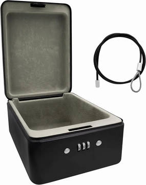 50119 Steel Security Box Black Safe with Combination Lock and Security Cable, Approx. 20 x 15 x 6.5 cm