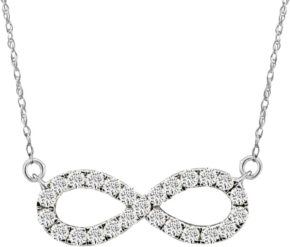 5/8Ct Diamond Infinity Pendant White or Yellow Gold Necklace 3/4" Wide