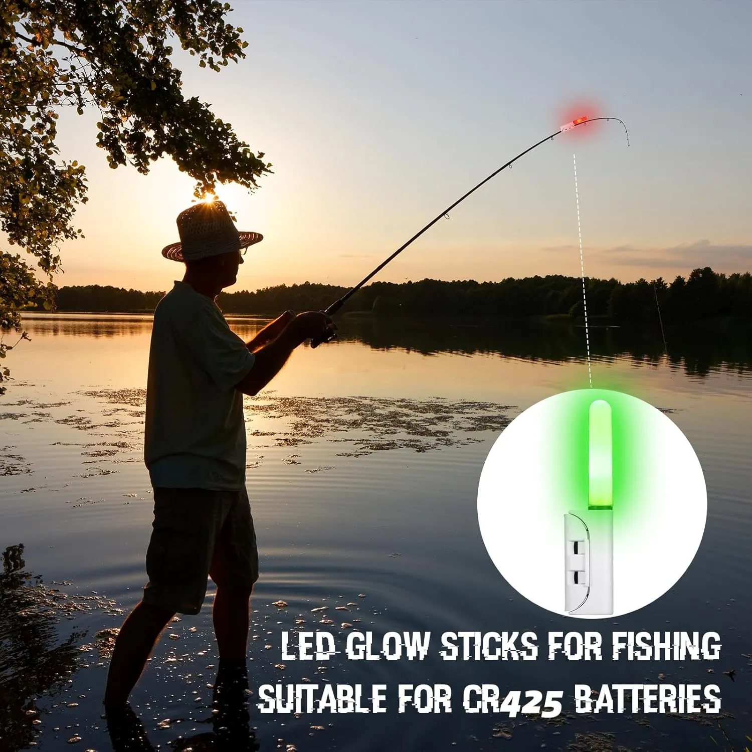 6 Pcs Fishing Glow Sticks LED Fishing Pole Light Night Fish Alert Glow Stick with 8 Pcs Rechargeable CR425 Battery and Battery Charger