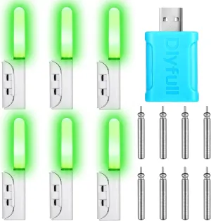 6 Pcs Fishing Glow Sticks LED Fishing Pole Light Night Fish Alert Glow Stick with 8 Pcs Rechargeable CR425 Battery and Battery Charger
