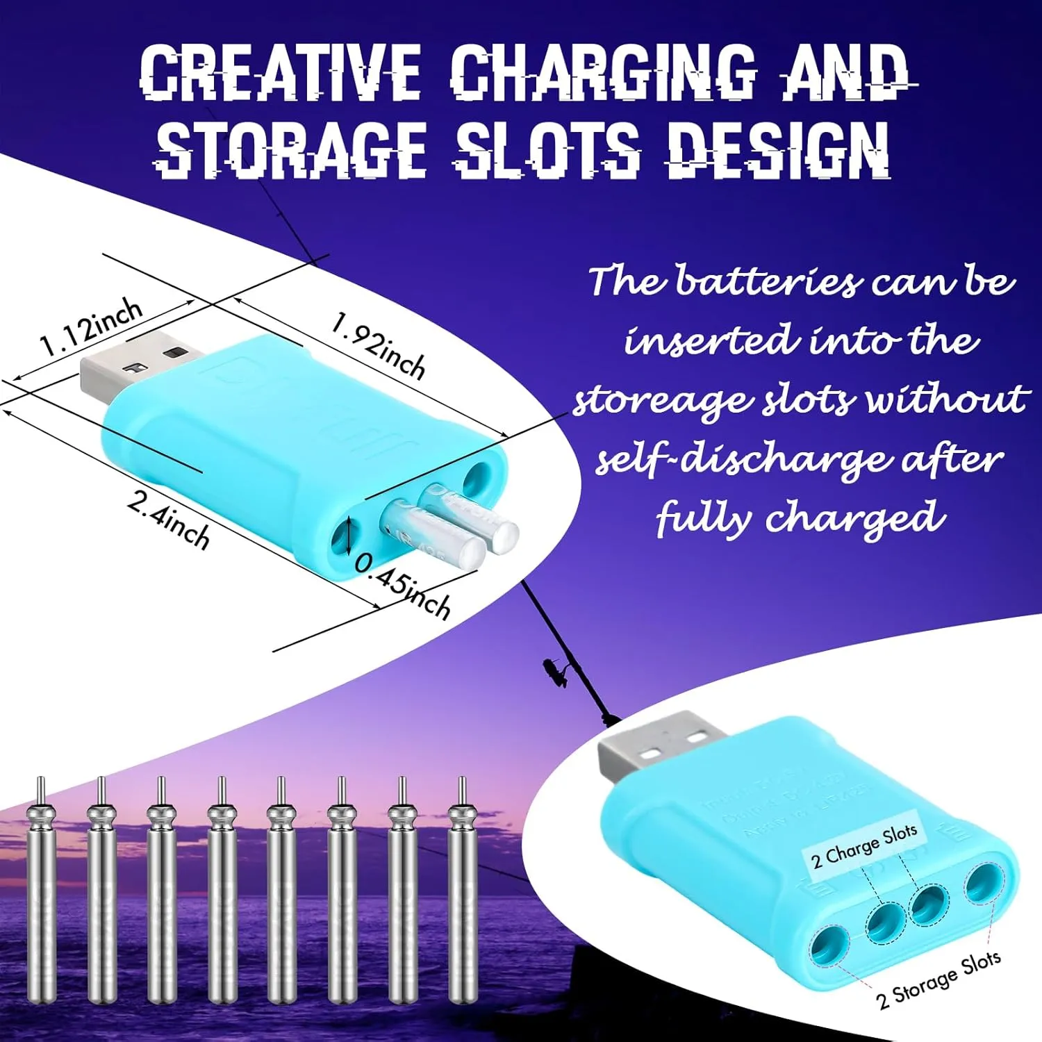6 Pcs Fishing Glow Sticks LED Fishing Pole Light Night Fish Alert Glow Stick with 8 Pcs Rechargeable CR425 Battery and Battery Charger