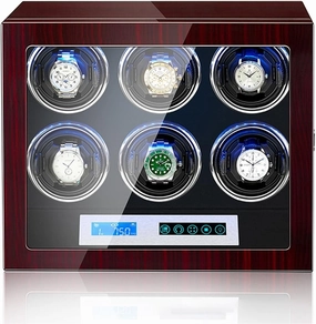 6 Automatic Watch Winder Watch Display Case with LED Lighting and Touch Screen LCD Digital Display Adjustable Watch Pillows Motor Fit Lady and Man Watches (6 0)