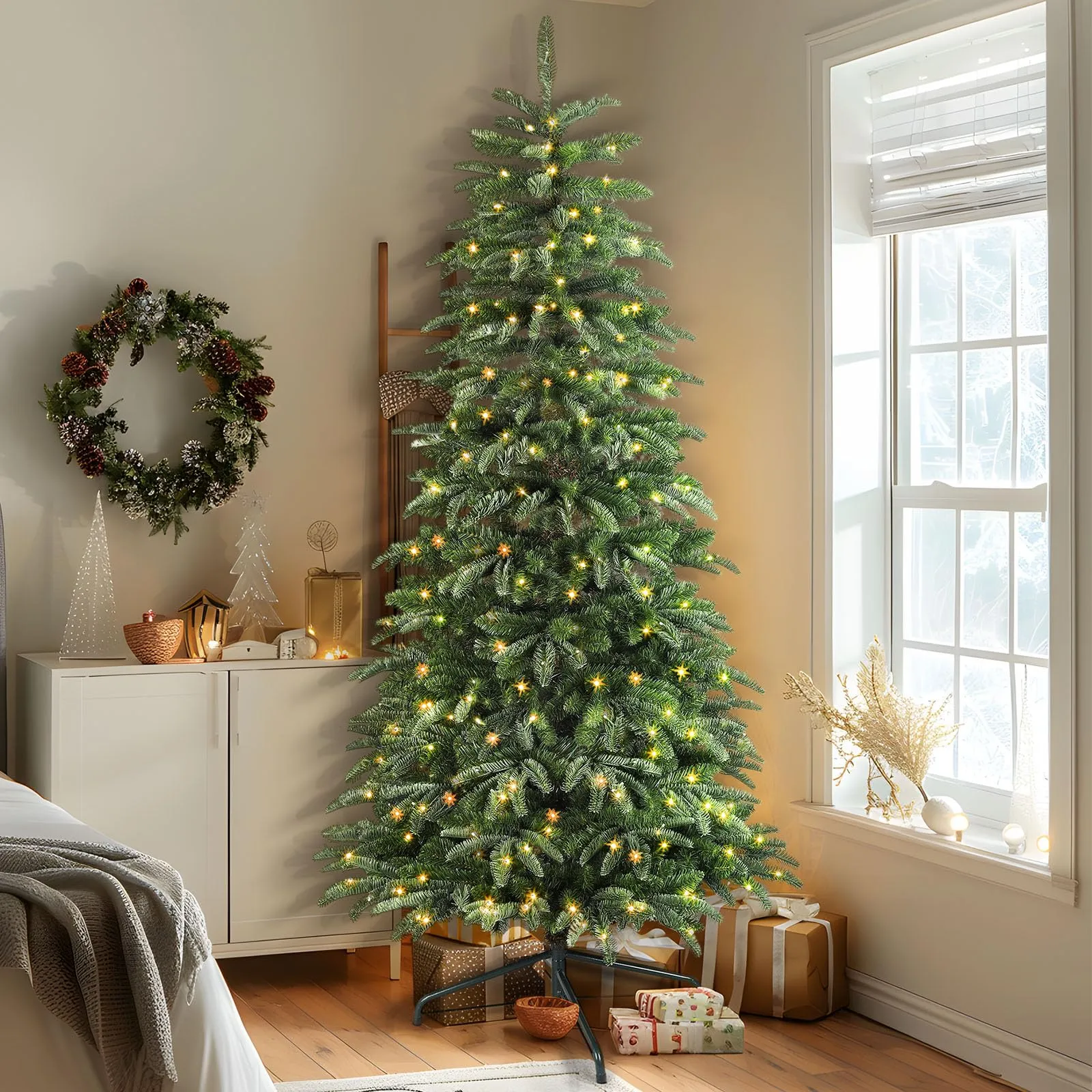 6ft Prelit Artificial Realistic Christmas Tree with Multi-Color RGB Lights and Remote