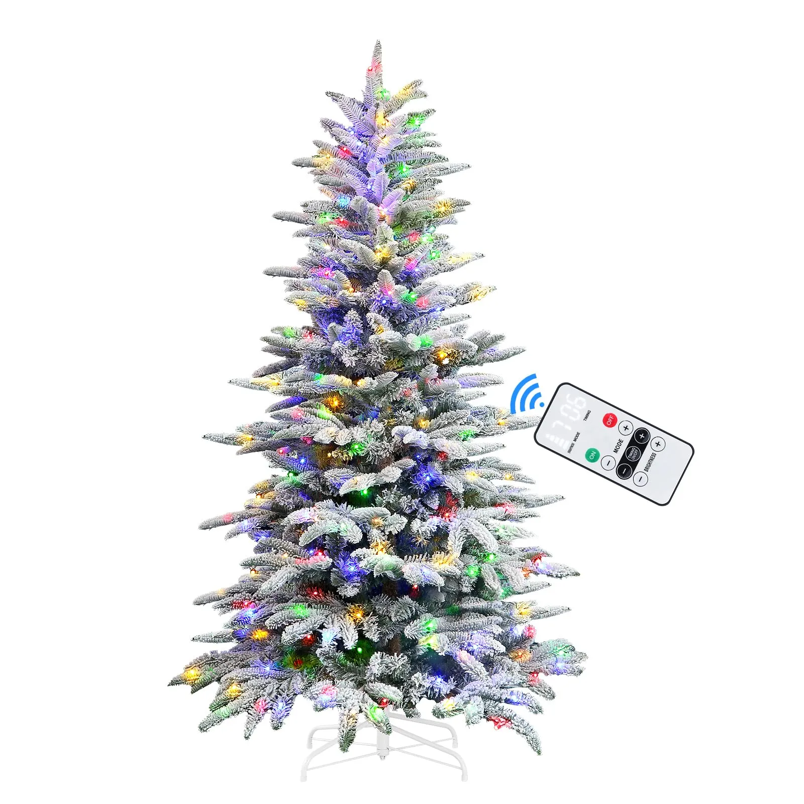 6ft Realistic White Flocked Artificial Christmas Trees with 380 Multi-Color RGB Lights and Remote