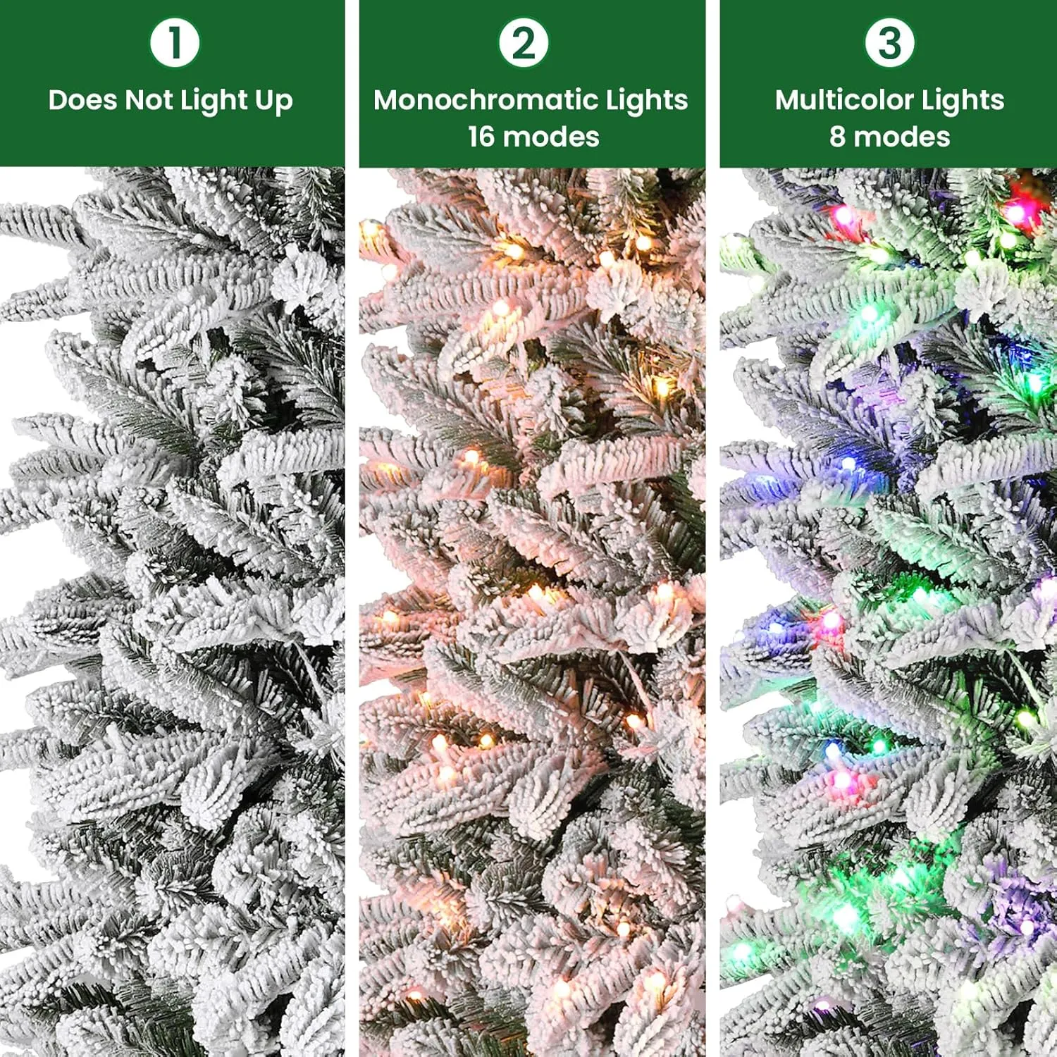 6ft Realistic White Flocked Artificial Christmas Trees with 380 Multi-Color RGB Lights and Remote