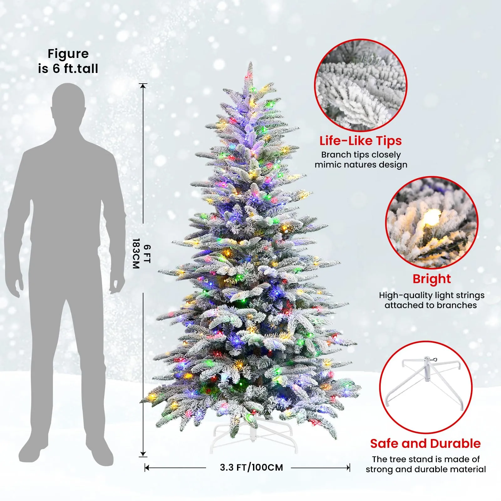 6ft Realistic White Flocked Artificial Christmas Trees with 380 Multi-Color RGB Lights and Remote