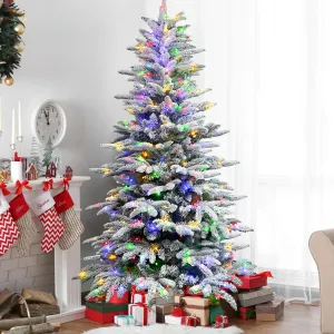 6ft Realistic White Flocked Artificial Christmas Trees with 380 Multi-Color RGB Lights and Remote