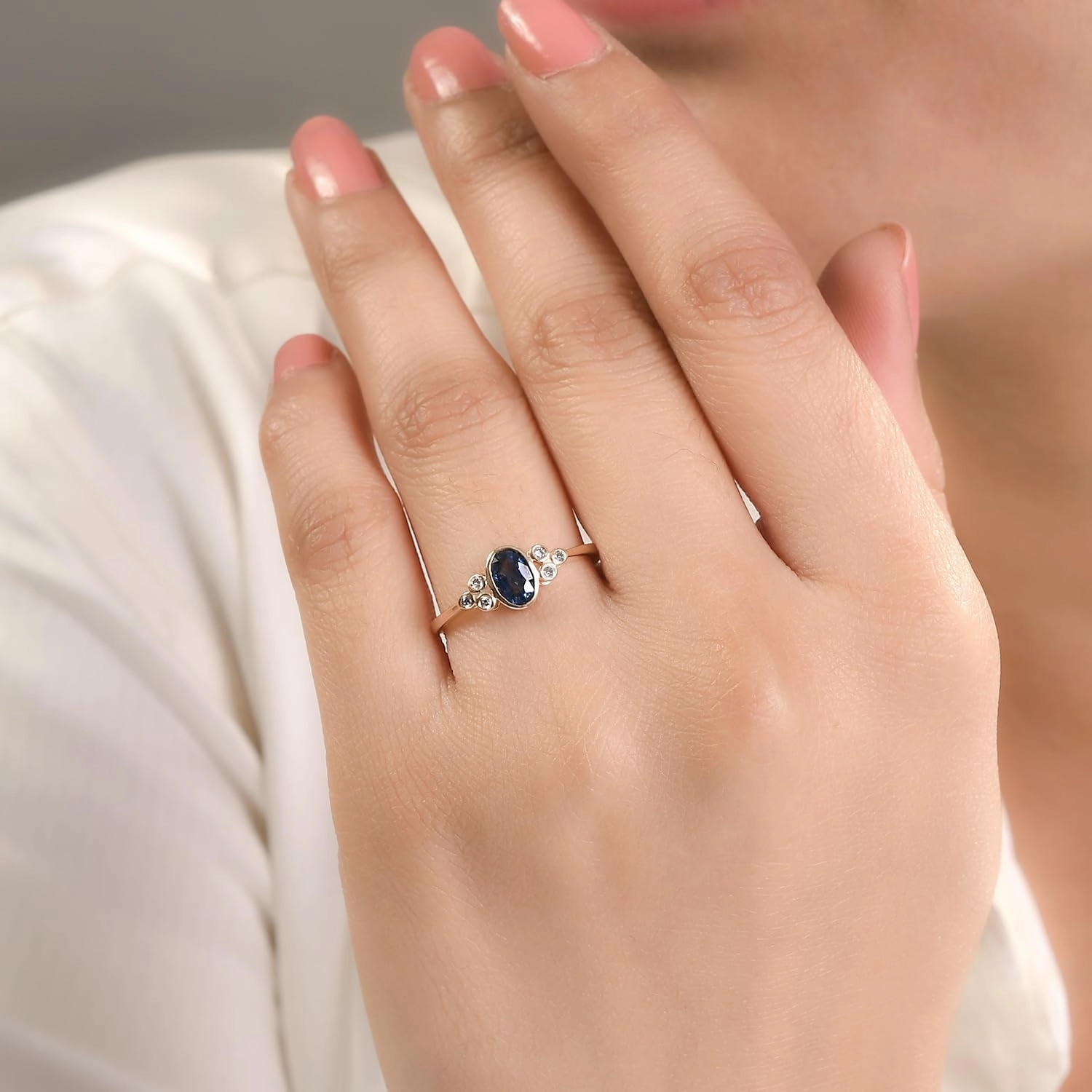 6x4 mm Natural Blue Sapphire with Diamond Side Stone Ring for Women in 14k Solid Yellow Gold | September Birthstone Gift for Her Birthday | Engagement | Wedding | Anniversary