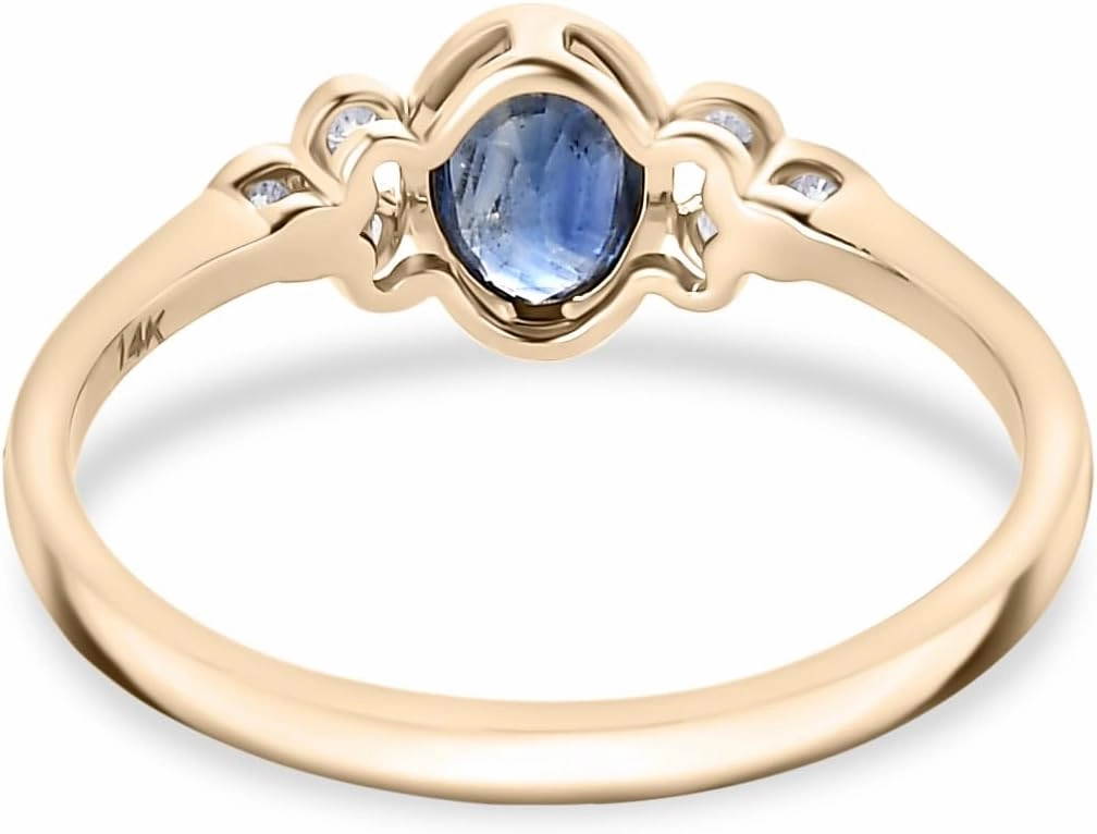 6x4 mm Natural Blue Sapphire with Diamond Side Stone Ring for Women in 14k Solid Yellow Gold | September Birthstone Gift for Her Birthday | Engagement | Wedding | Anniversary