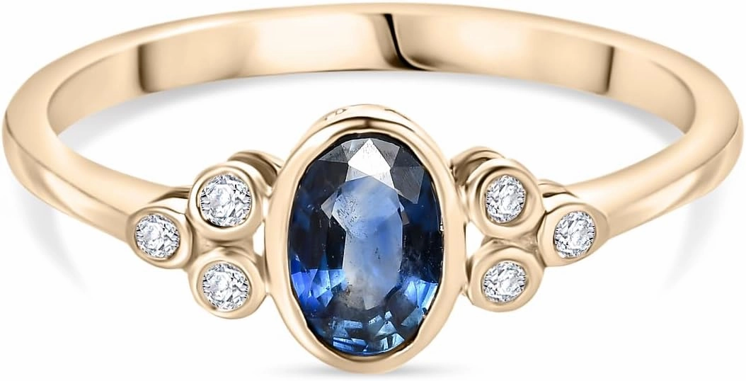 6x4 mm Natural Blue Sapphire with Diamond Side Stone Ring for Women in 14k Solid Yellow Gold | September Birthstone Gift for Her Birthday | Engagement | Wedding | Anniversary