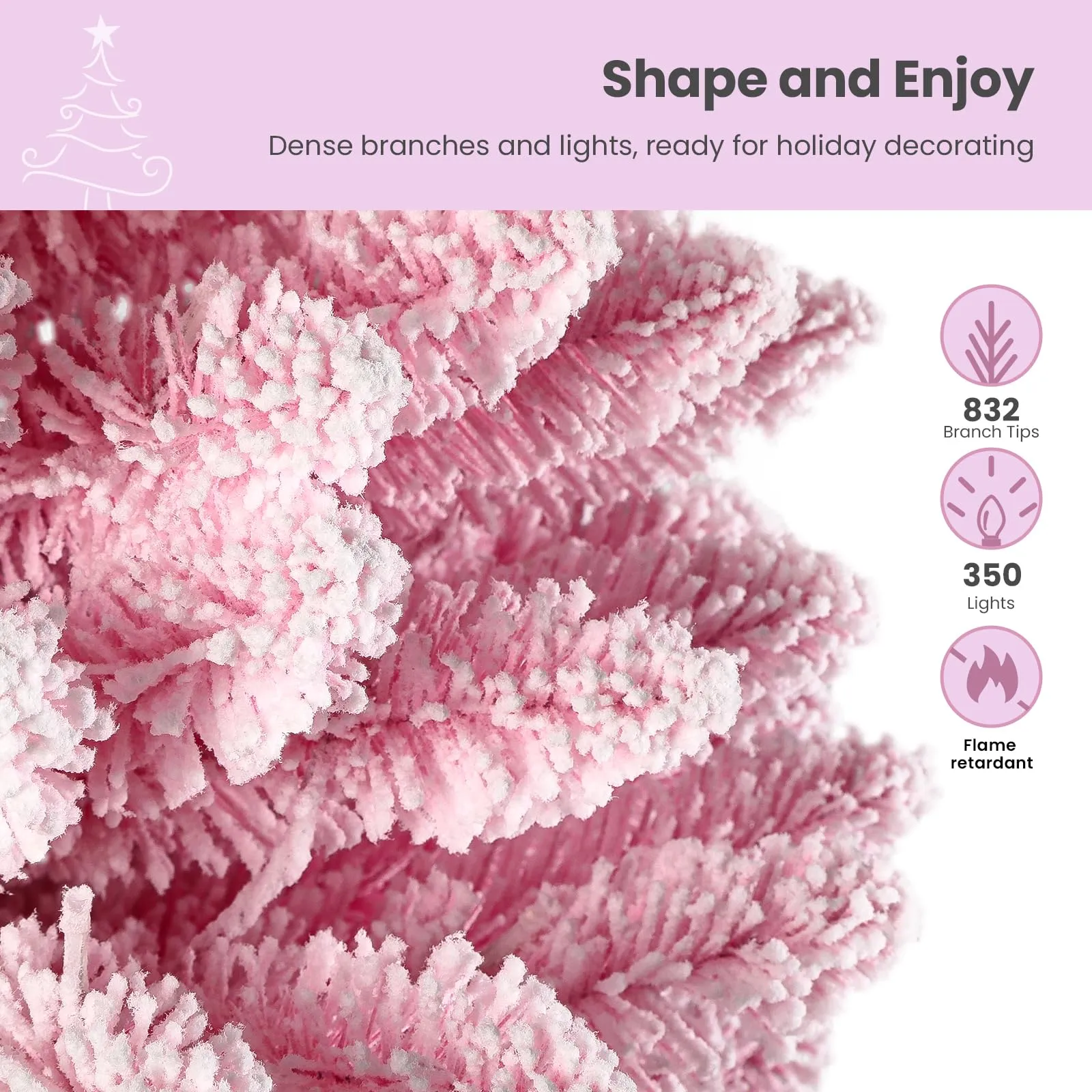 7.5ft Prelit Flocked Pink Artificial Slim Pencil Christmas Trees with Multi-Color RGB Lights and Remote