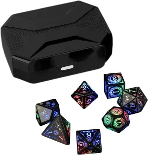 7Pcs Glowing Polyhedral Dices with Charging Box Rechargeable LED Colorful Light Electronic Dices for Role Playing Game