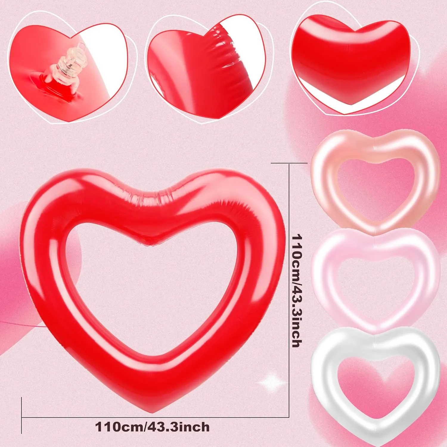 8 Pack Inflatable Heart Shape Swimming Rings Bulk Sweet Love Swimming Pool Float Loungers Tube for Adults Summer Beach Pool Party Favors Water Toys