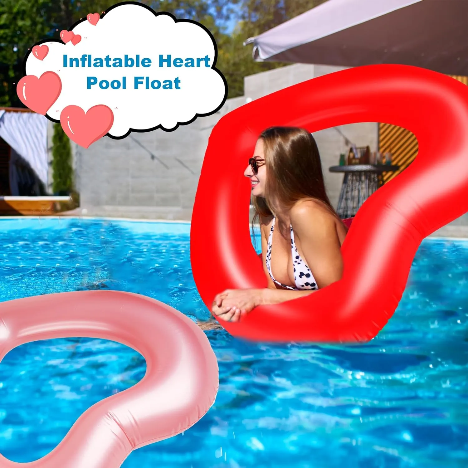 8 Pack Inflatable Heart Shape Swimming Rings Bulk Sweet Love Swimming Pool Float Loungers Tube for Adults Summer Beach Pool Party Favors Water Toys