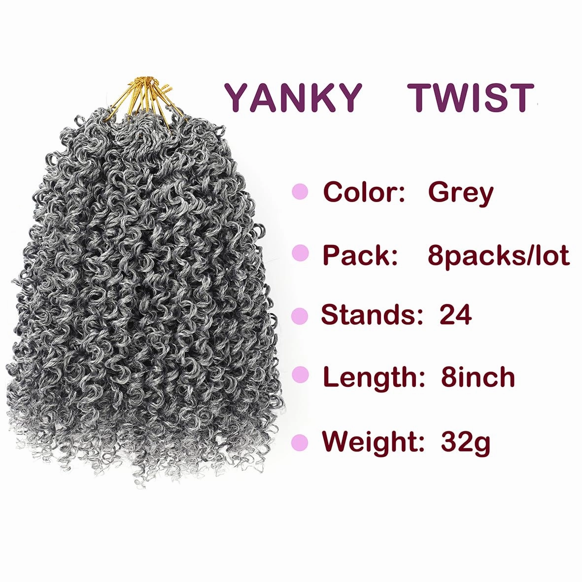 8 Inch Pre Twisted Ombre Yanky Passion Twists Crochet Hair(8 inch 8Pack grey)