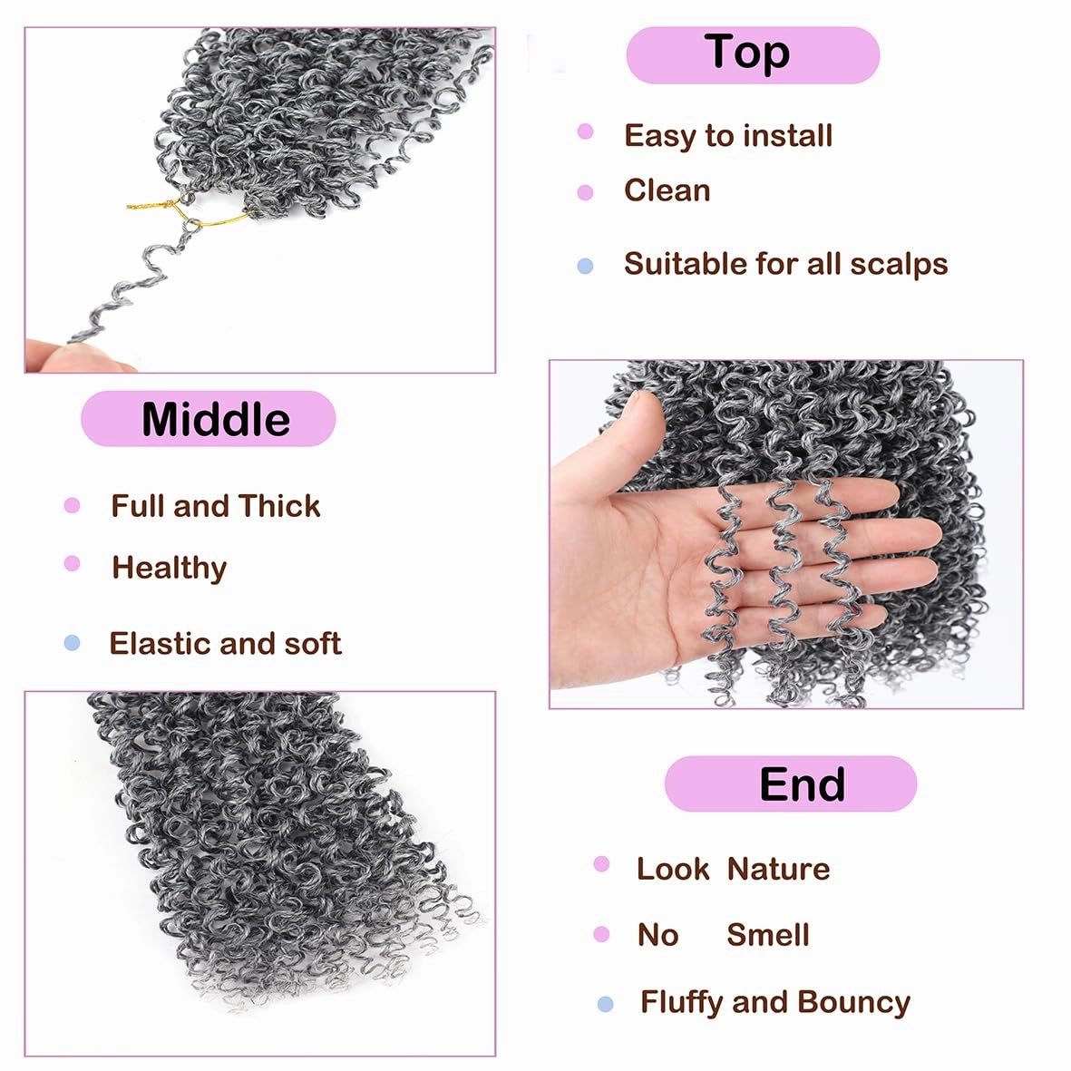 8 Inch Pre Twisted Ombre Yanky Passion Twists Crochet Hair(8 inch 8Pack grey)