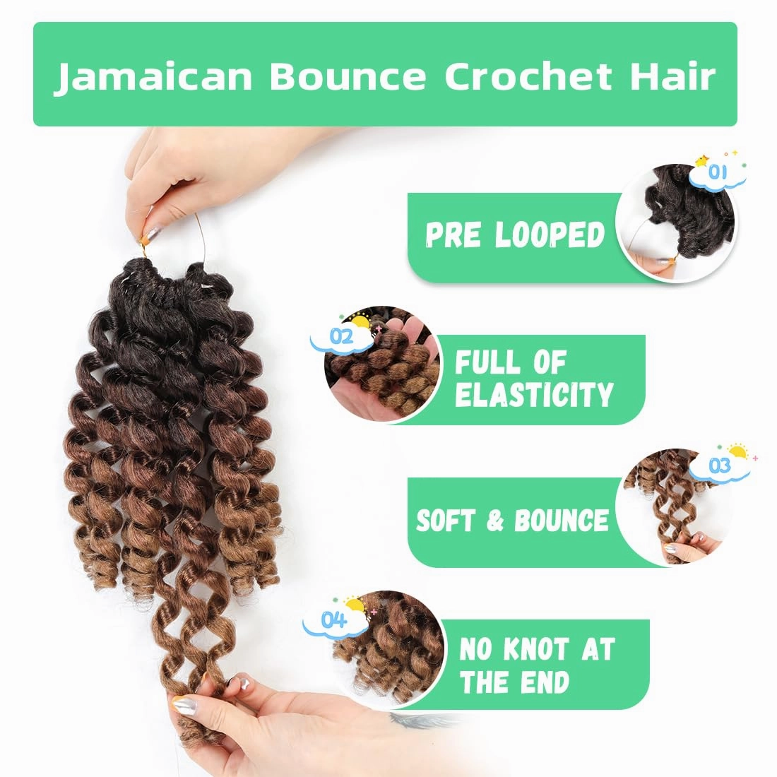 8 Pack Jamaican Bounce Crochet Hair Curly Crochet Hair 8 Inch Wand Curl Crochet Hair For Black Women Jamaican Twist Braid Hair Short Crochet Curly Hair Extensions(8 Inch (Pack of 8),1B/30/27)