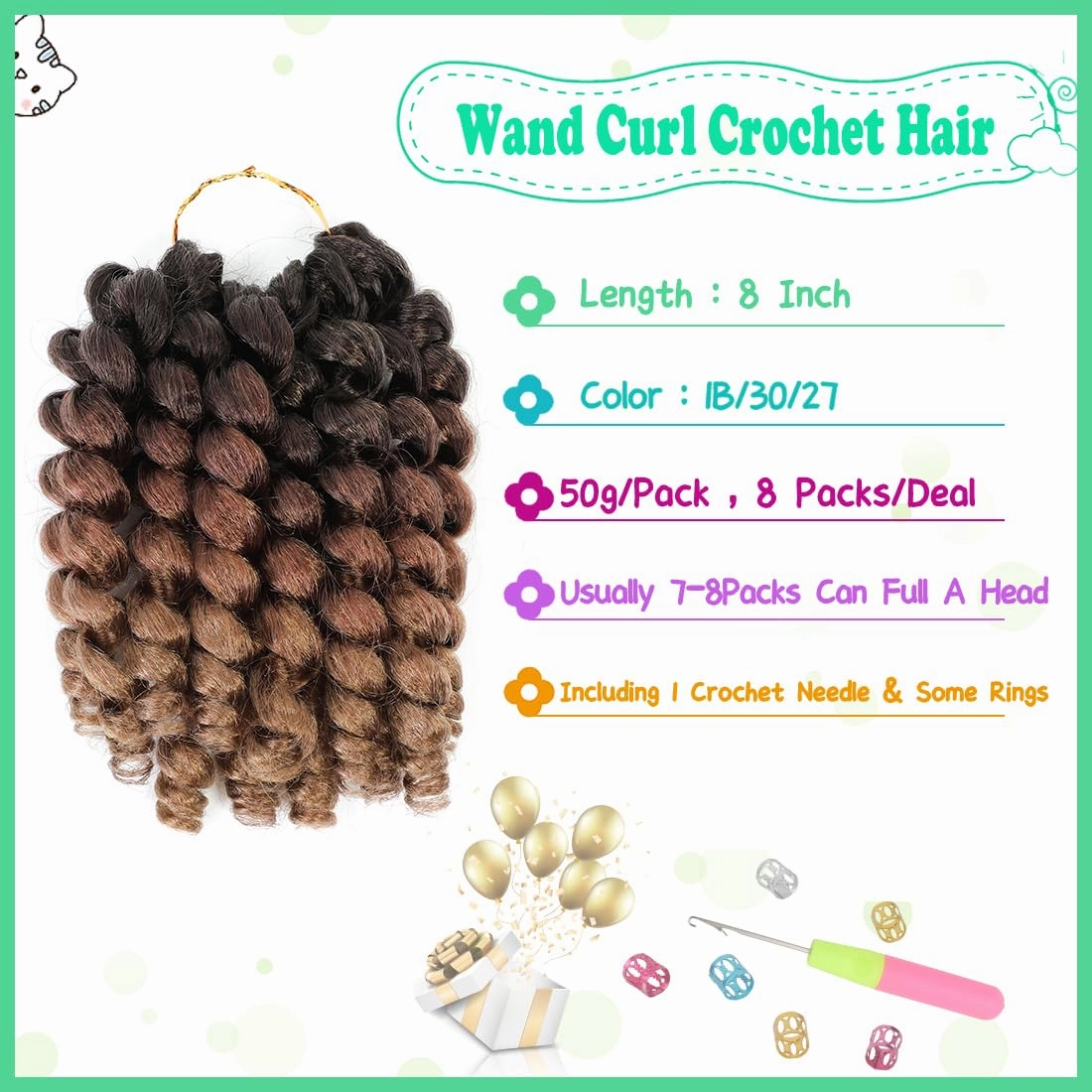 8 Pack Jamaican Bounce Crochet Hair Curly Crochet Hair 8 Inch Wand Curl Crochet Hair For Black Women Jamaican Twist Braid Hair Short Crochet Curly Hair Extensions(8 Inch (Pack of 8),1B/30/27)