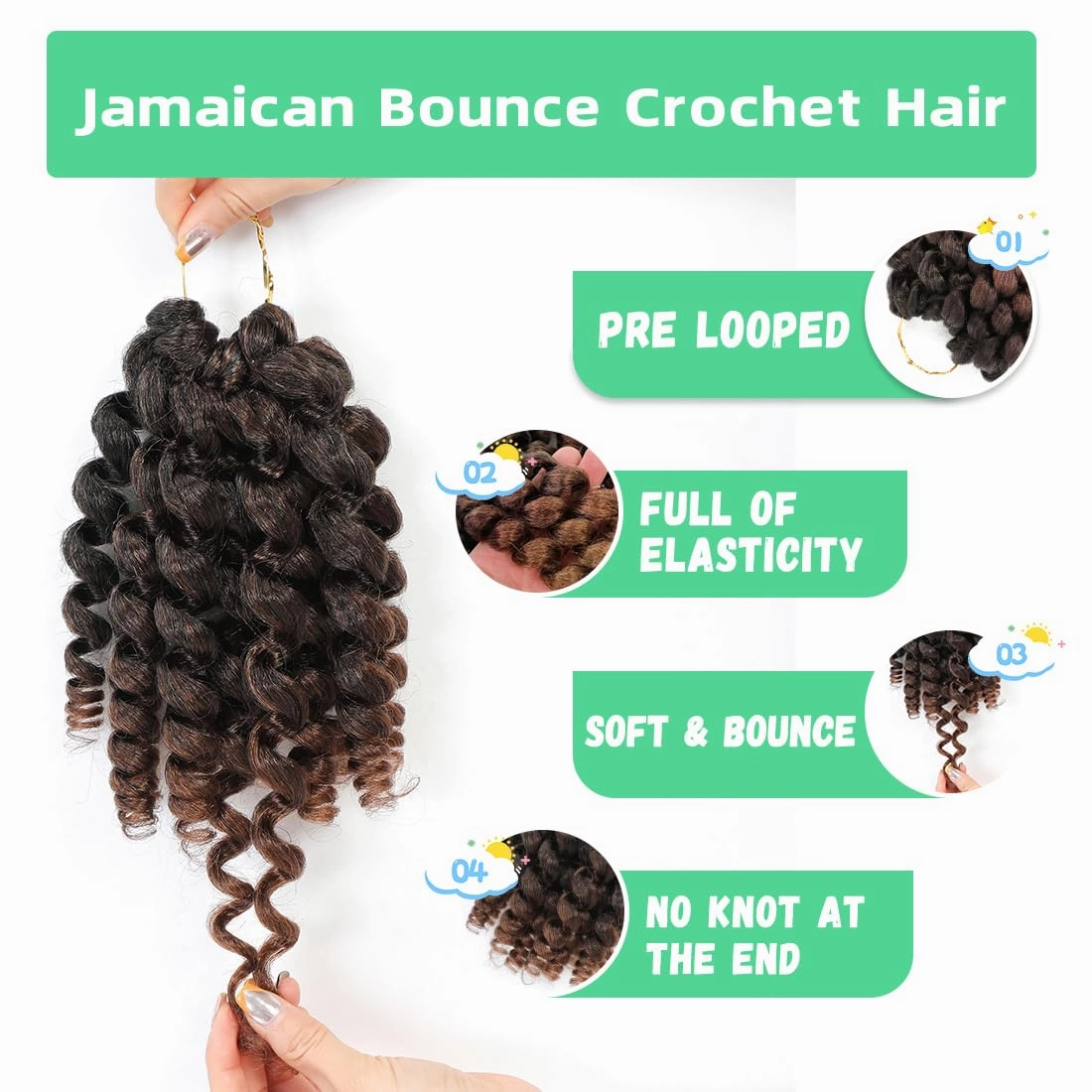 8 Pack Jamaican Bounce Crochet Hair Curly Crochet Hair 8 Inch Wand Curl Crochet Hair For Black Women Jamaican Twist Braid Hair Short Crochet Curly Hair Extensions(8 Inch (Pack of 8),T30)