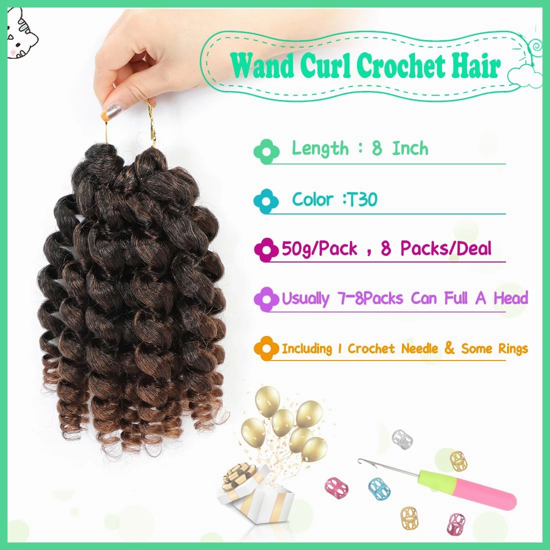 8 Pack Jamaican Bounce Crochet Hair Curly Crochet Hair 8 Inch Wand Curl Crochet Hair For Black Women Jamaican Twist Braid Hair Short Crochet Curly Hair Extensions(8 Inch (Pack of 8),T30)