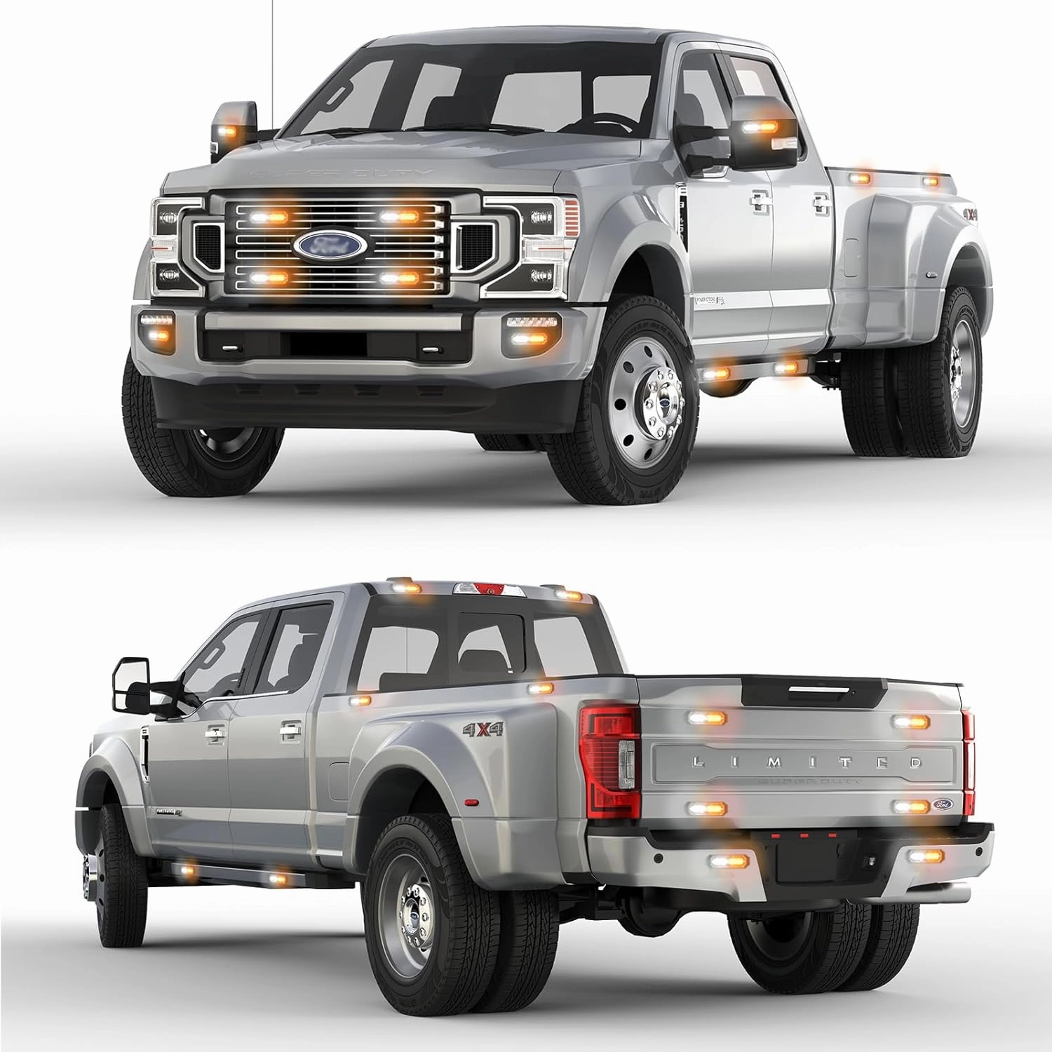 8-Pcs 12 LED Sync Feature Emergency Strobe Grille Lights Ultra Slim Surface Mount Hazard Warning Flashing Chase Light Bar for Construction/Police/Truck/Vehicles/Car/SUV/ATV/UTV (Amber/White)