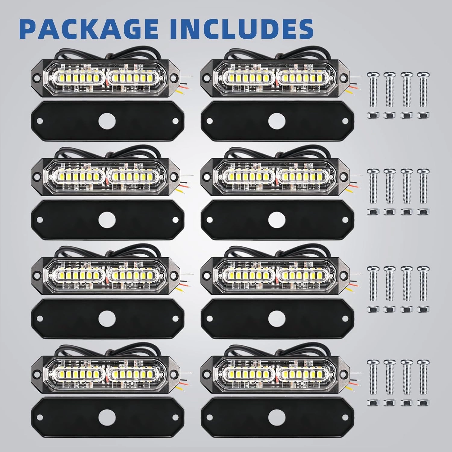 8-Pcs 12 LED Sync Feature Emergency Strobe Grille Lights Ultra Slim Surface Mount Hazard Warning Flashing Chase Light Bar for Construction/Police/Truck/Vehicles/Car/SUV/ATV/UTV (Amber/White)