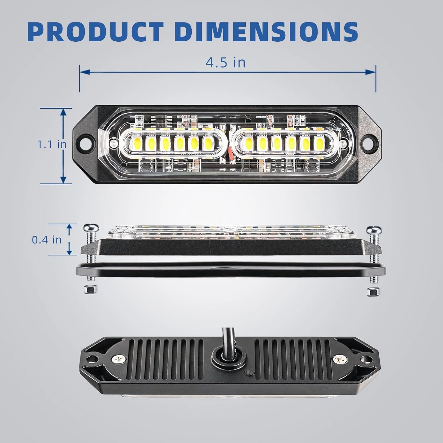 8-Pcs 12 LED Sync Feature Emergency Strobe Grille Lights Ultra Slim Surface Mount Hazard Warning Flashing Chase Light Bar for Construction/Police/Truck/Vehicles/Car/SUV/ATV/UTV (Amber/White)