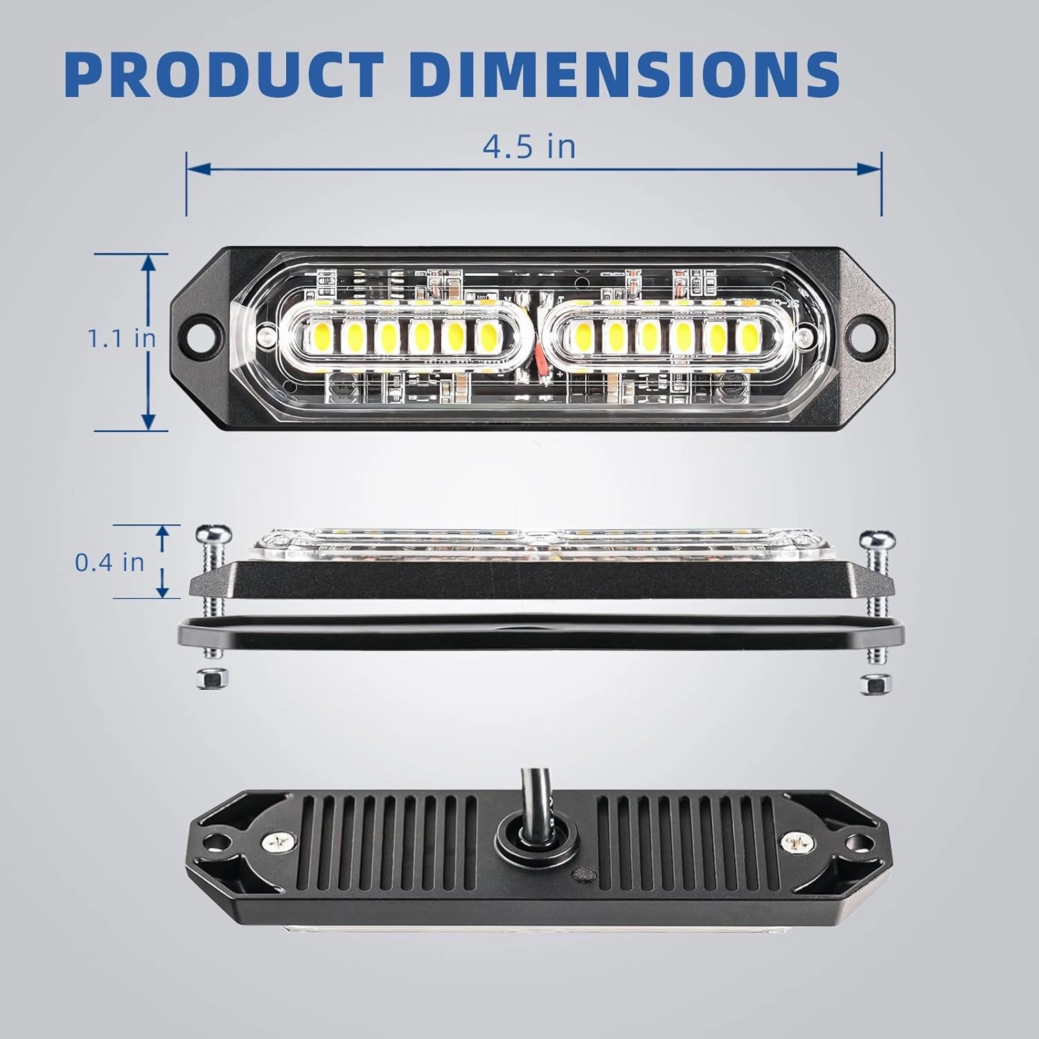 8-Pcs 12 LED Sync Feature Emergency Strobe Grille Lights Ultra Slim Surface Mount Hazard Warning Flashing Chase Light Bar for Construction/Police/Truck/Vehicles/Car/SUV/ATV/UTV (Amber/White)