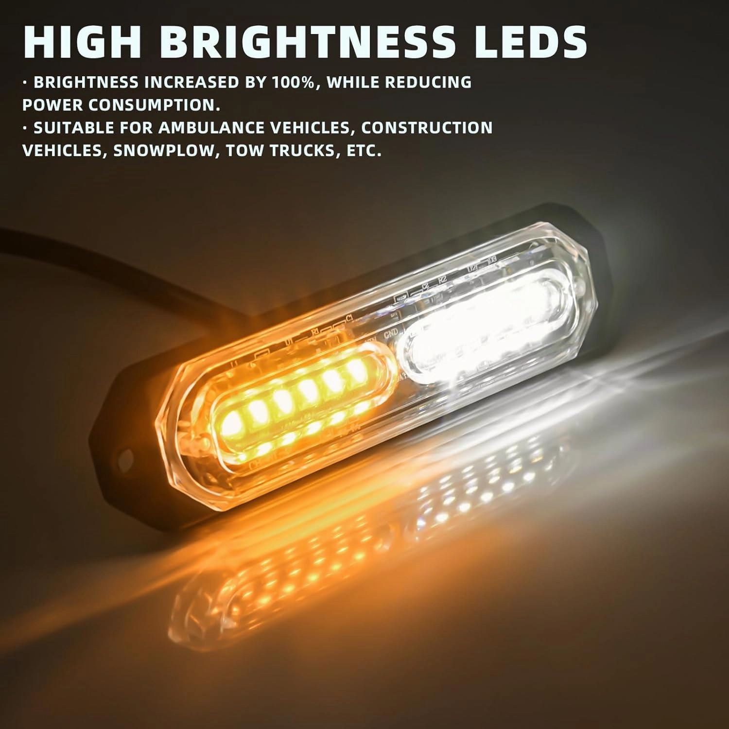 8-Pcs 12 LED Sync Feature Emergency Strobe Grille Lights Ultra Slim Surface Mount Hazard Warning Flashing Chase Light Bar for Construction/Police/Truck/Vehicles/Car/SUV/ATV/UTV (Amber/White)