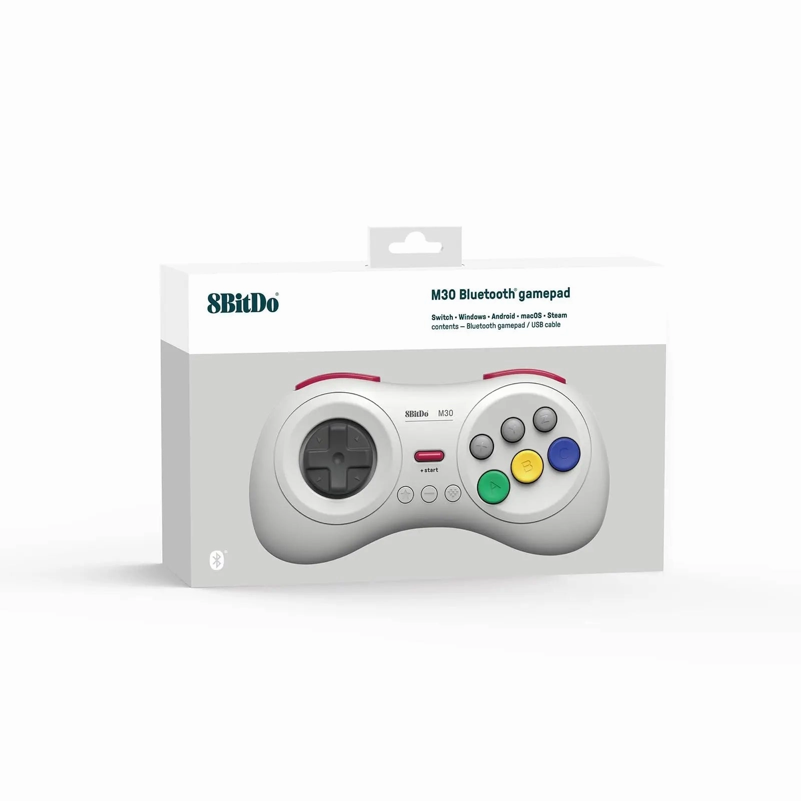 8Bitdo M30 Bluetooth Controller for Switch, Windows and Android, 6-Button Layout for SEGA Classic Games White