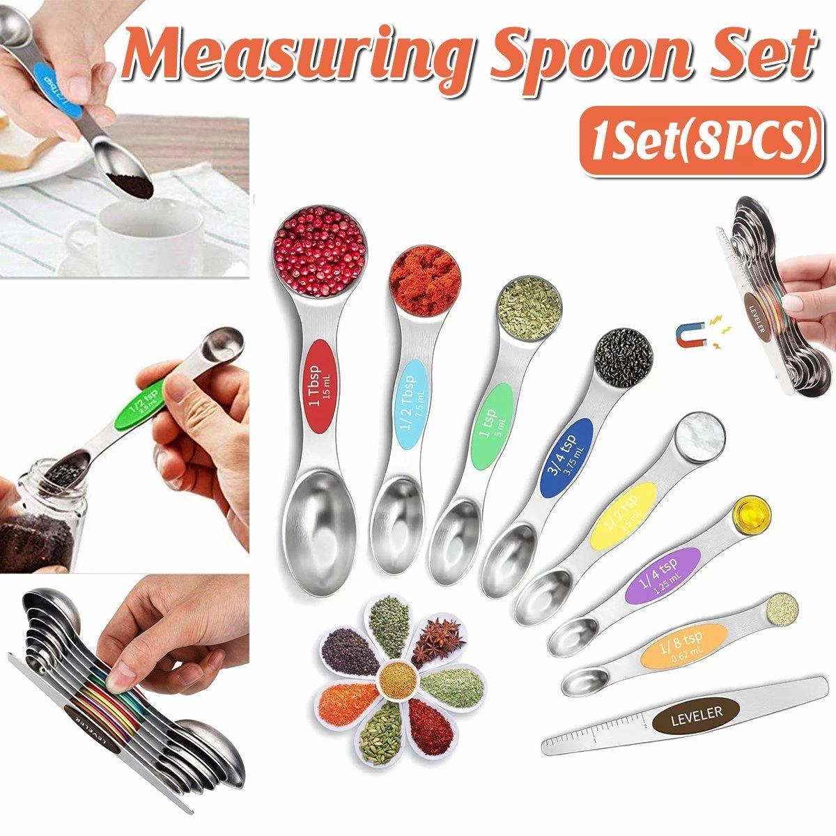 8pcs Stainless Steel Dual Head Measuring Spoon Set Kitchen Baking Cooking Tools