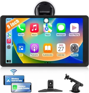 9 Inch Wireless Car Stereo with Apple Carplay Android Auto Portable Car Play Touch Screen Car Radio Stereo with Siri/EQ/AUX/FM/Bluetooth Drive Mate