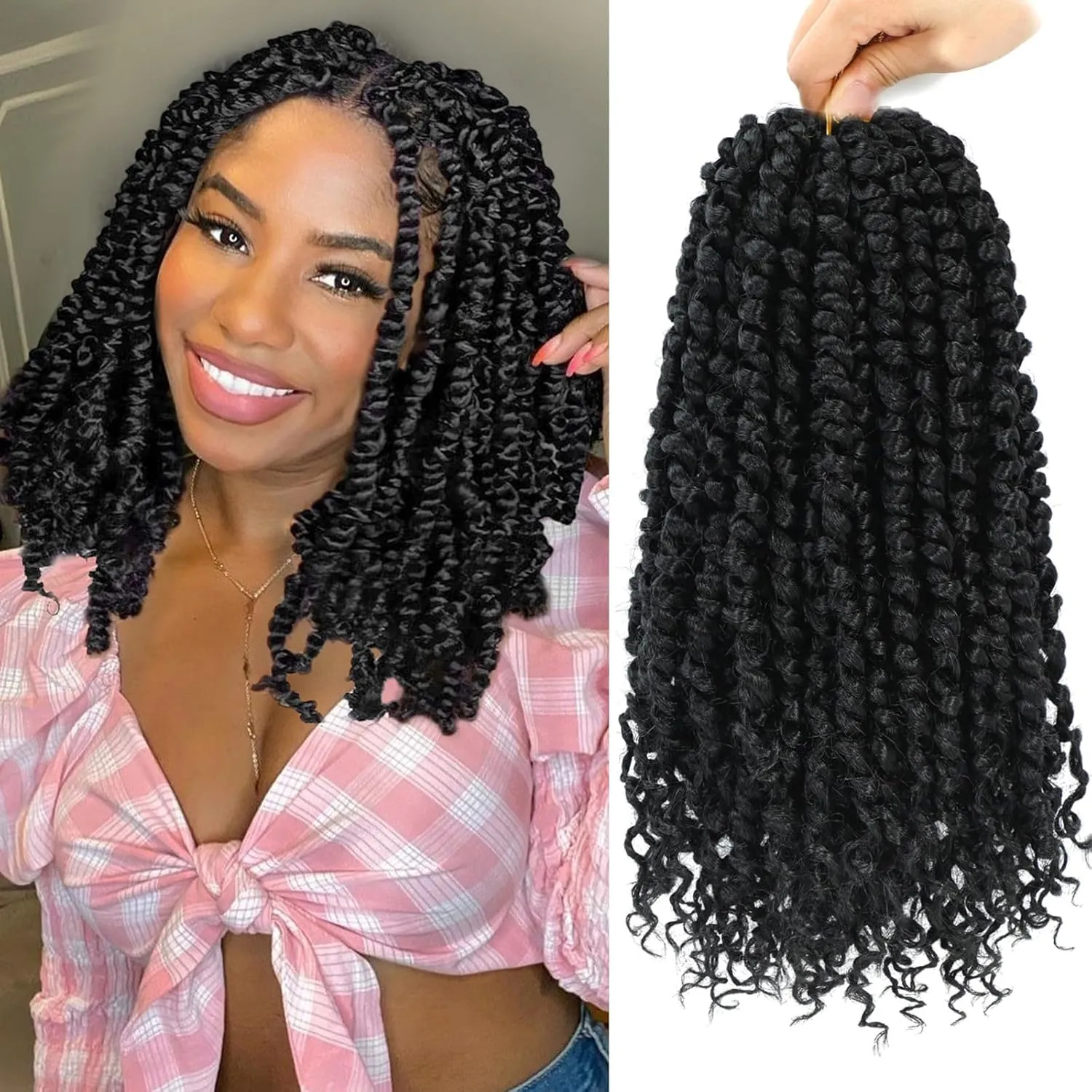 9 Pack Passion Twist Crochet Hair 10 Inch Pre-twisted Passion Twist Hair Pre Looped Boho Crochet Braids Hair for Women Girls and Kids (10Inch,1B)