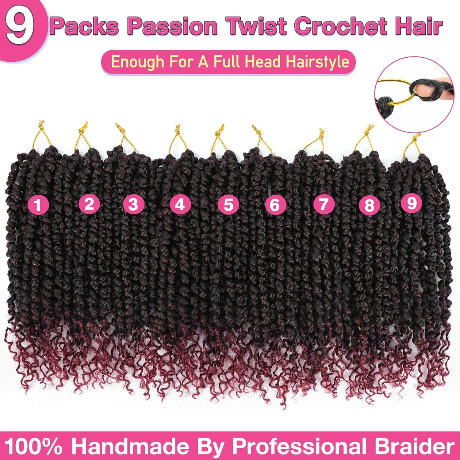 9 Packs Pre Looped Crochet Passion Twist Hair 10 Inch Pre-twisted Passion Twist Hair Passion Twist Crochet Hair Bohemian Passion Twist Crochet Braids Hair for Women Girls and Kids (10Inch,T1B/BUG)