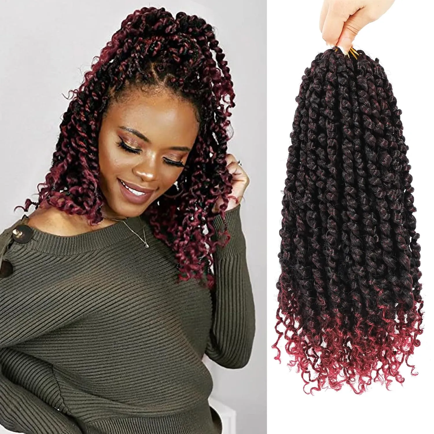 9 Packs Pre Looped Crochet Passion Twist Hair 10 Inch Pre-twisted Passion Twist Hair Passion Twist Crochet Hair Bohemian Passion Twist Crochet Braids Hair for Women Girls and Kids (10Inch,T1B/BUG)