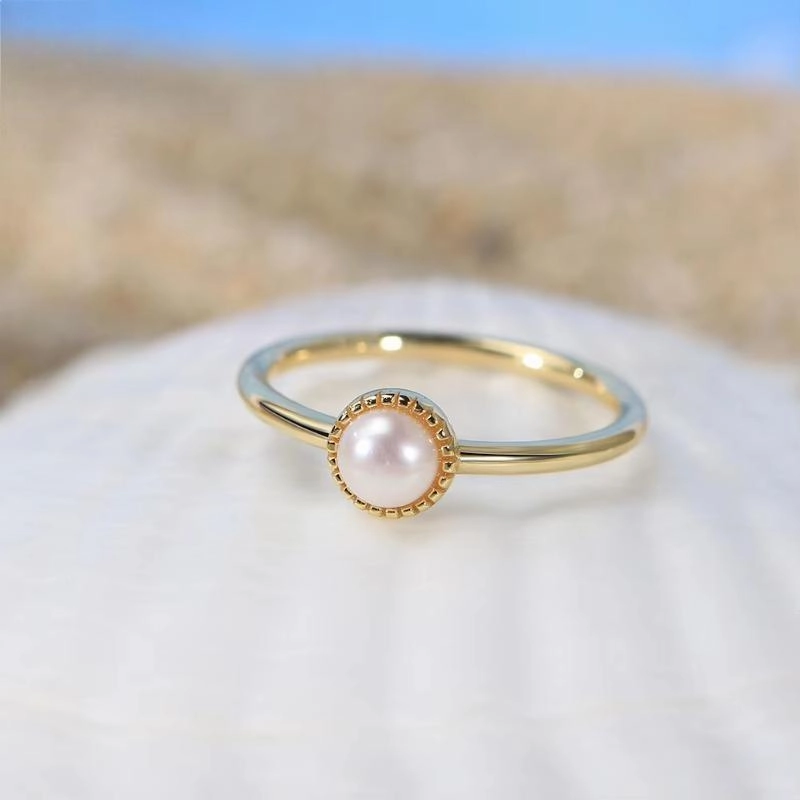 925 Sterling Silver Freshwater Pearl Stacking Rings 14K Gold Plated Dainty Finger Band for Women
