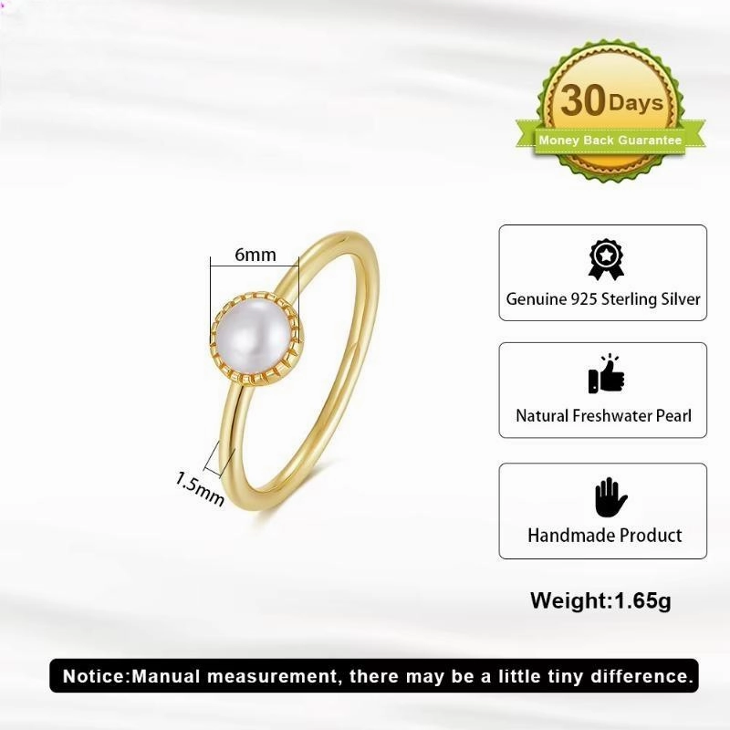 925 Sterling Silver Freshwater Pearl Stacking Rings 14K Gold Plated Dainty Finger Band for Women
