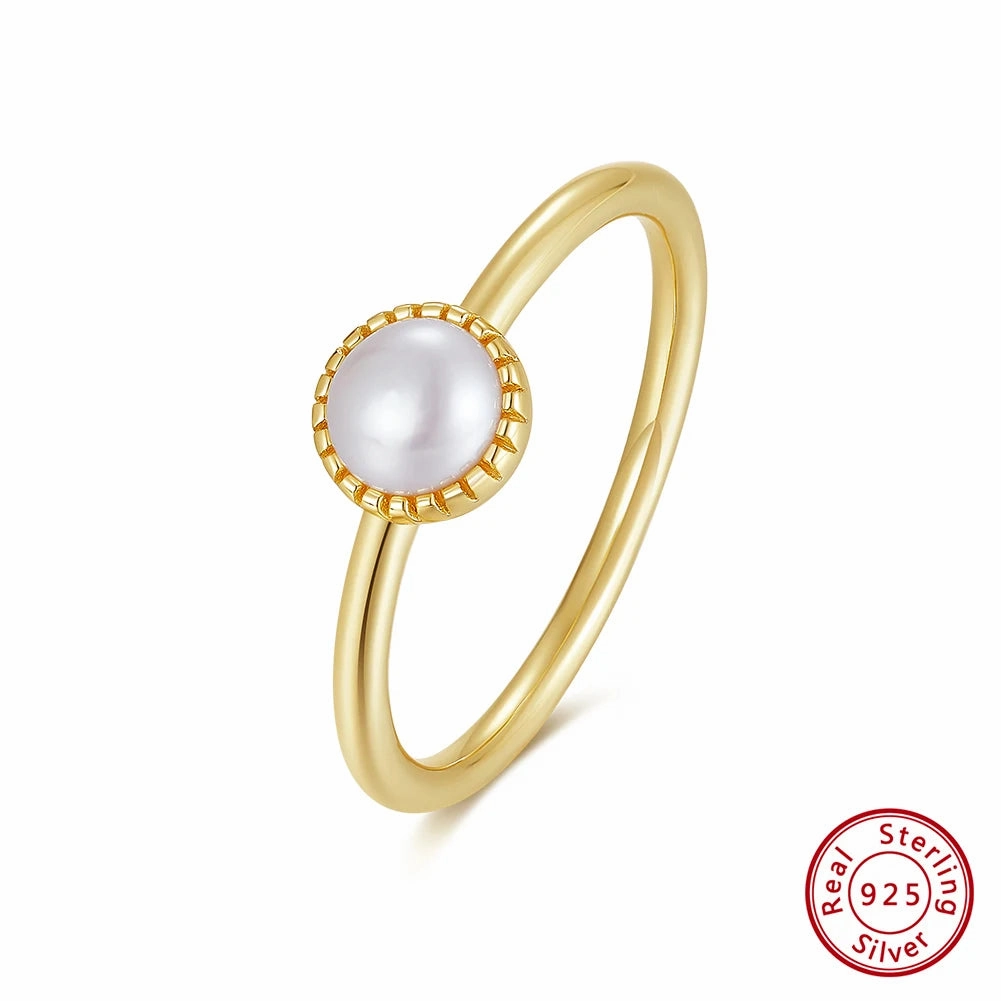 925 Sterling Silver Freshwater Pearl Stacking Rings 14K Gold Plated Dainty Finger Band for Women