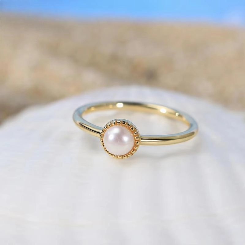 925 Sterling Silver Freshwater Pearl Stacking Rings 14K Gold Plated Dainty Finger Band for Women