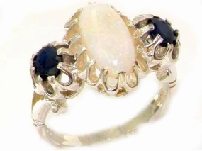 925 Sterling Silver Natural Opal and Sapphire Womens Anniversary Ring - Size 8.5