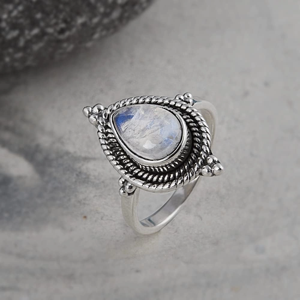 925 Sterling Silver Rainbow Moonstone Stranded Ring