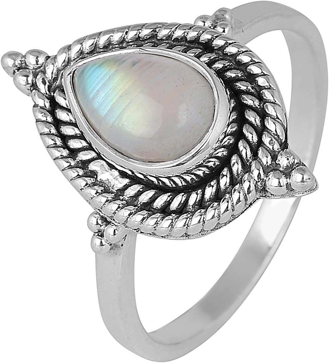 925 Sterling Silver Rainbow Moonstone Stranded Ring