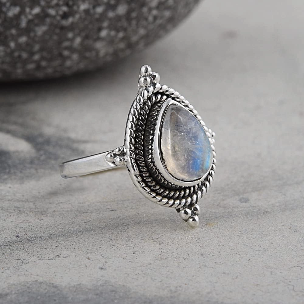 925 Sterling Silver Rainbow Moonstone Stranded Ring